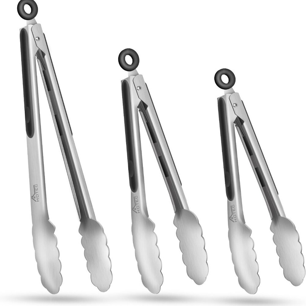 Stainless Steel Kitchen Tongs, Set of 3-7", 9" and 12", Locking Metal Food Tongs